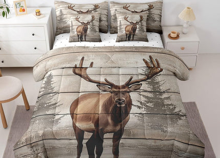 Erosebridal 7 Pcs Moose Bedding Set Queen Western Cabin Lodge Comforter Set Country Woodland Wildlife Bed in a Bag Farmhouse Jungle Pine Tree Quilt with Flat Fitted Sheet Rustic Style Home Decor