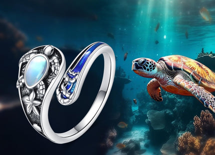 JBAERD Sea Turtle Spoon Rings Sterling Silver Adjustable Sea Turtle Ring Ocean Jewelry Gifts for Women Men