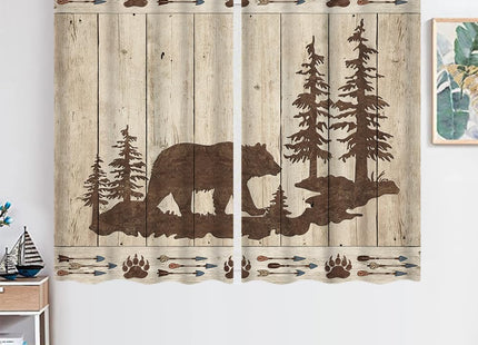 DYNH Bear Kitchen Curtains, Wild Animals Rustic Cabin Forest Bear Print Wooden Board Premium Decor Window Drapes Curtains 2 Panels, Upgrade Window Treatment Sets with Hooks, 55X39Inches