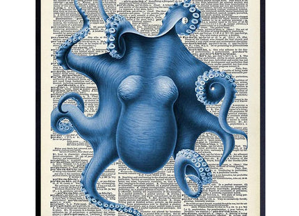 Blue Octopus Wall Art Print - 8x10 Vintage Dictionary Page, Unframed