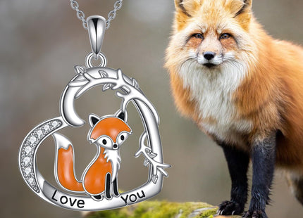 HUKKUN Fox Necklace Sterling Silver Heart Animal Necklace Fox Jewelry Gifts for Women Animal Lover