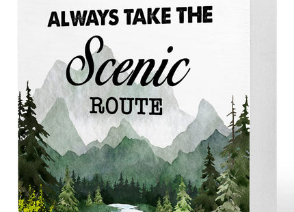 Green Always Take the Scenic Route Woodland Backdrop Camping Wood Plaque Sign Desk Decor,Rustic Camping Quote Wood Block Sign Desk Decoration for Home Camper RV Shelf Table Decor