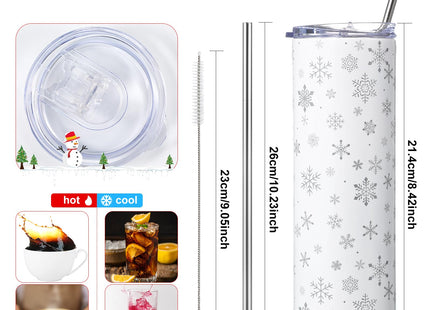 Geiserailie 20 oz Snowflake Tumbler with Lid Straw Stainless Steel, White