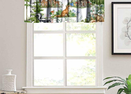 wlsgdsg Forest Animal Valance Curtain for Kids Watercolor Wild Animal Bear Fox Deer Kids Green Woodland Tree Window Treatment Valances Curtains for Boys Living Room Bedroom Nursery 54x18In 1P