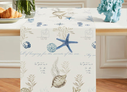 Bonhause Nautical Coastal Table Runner 13x72 Inch Ocean Themed Starfish