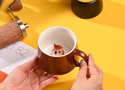 Ewaymado Owl Ceramic Mug,Hidden 3D Animal Inside Cup(Coffee Owl)