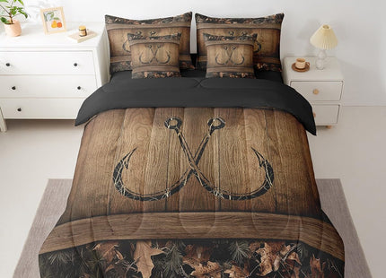 Erosebridal 7 Piece Rustic Lake Cabin Comforter Set with Sheets Farmhouse Fishing Bedding Set Full Tree Branches Camo Fish Hook Bed in A Bag for Kids Boys Teen Men Country Camouflage Bed Set