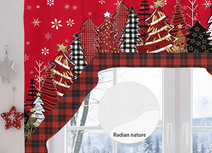 Red Christmas Tree Buffalo Plaid Curtain Valance for Window,Farmhouse Swag Curtains,Snowy Forest Farmhouse Valance for Kitchen Bathroom Bedroom,Rod Pocket Window Valance Curtains Over Sink 56"W x 36"L