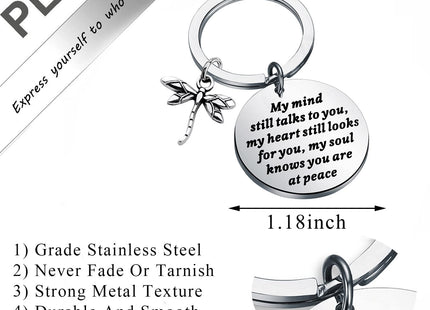 PLITI Dragonfly Memorial Gift Loss of Loved One Gift My Mind Still Talks To You Sympathy Keychain (my mind dragonfly)