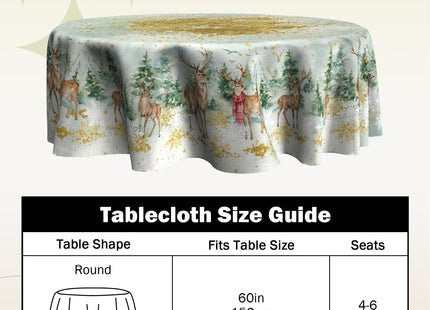 VentuCoven Christmas Tablecloth 60 inch Round Xmas Winter Deer Table Cloth Xmas Table Cloths Tablecloths for Kitchen Dining Decorations Holiday