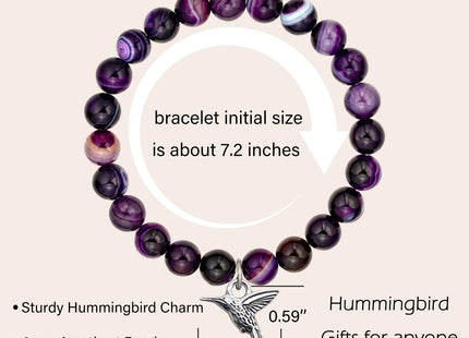 LINY Nature Stone Beads Hummingbird Bracelet Charm Jewelry - Inspirational Gifts for Hummingbird Lovers, Women, Friend, Sister, Wife, Daughter, Niece (Hummingbird Bracelet Amethyst)