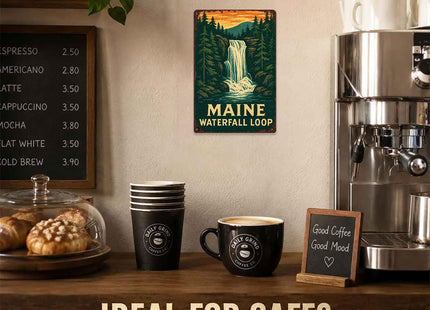 Vintage Maine Waterfall Loop Metal Signs 8X12 In