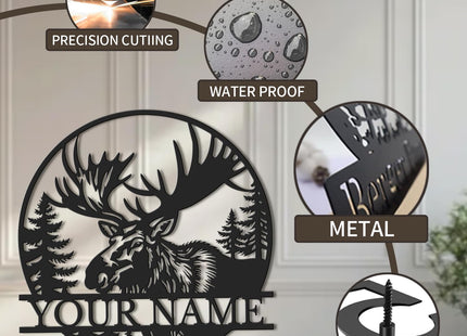 Personalized Metal Moose Sign, Moose Wall Art Decor, Hunter and Hunting Gift, Custom Cabin Name Sign, Man Cave Decor, Housewarming (Style-4)