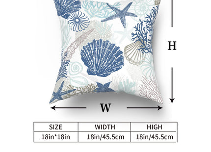 Nautical Coastal Throw Pillow Covers 18x18 Inch Pack of 2 Summer Blue Ocean Themed Pillow Covers Seashell Starfish Beach Decorative Pillowcase Square Cotton Cushion Cover for Bedroom Sofa Home Decor
