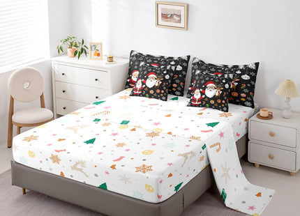 Erosebridal Black Christmas Twin 7 Piece Comforter Set Elk Santa Claus Bed in A Bag with Sheet Set Christmas Snowflake Pine Tree Leaves Bedding Set Winter Xmas Holiday Bed Set for Kids Boys Adults