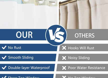 No Hook Shower Curtain with Snap in Liner Set, Nautical Lighthouse & Map Waterproof Shower Curtains for Bathroom Decor, Washable Fabric Shower Curtains with Sheer Top Window and Built-in Weighted Hem