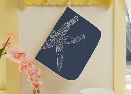 Coastal Beach Dish Drying Mat 18 x 24 inch, Summer Navy Blue Starfish Decorative Drying Mats Microfiber Absorbent Dish Washable Draining Mat for Kitchen Counter Decor