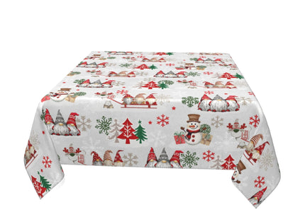 Granbey Xmas Tablecloth Square - Winter Snowman Table Cloth Moose Santa Gnome Tree Table Cover 54 Inch for Party Picnic Dinner