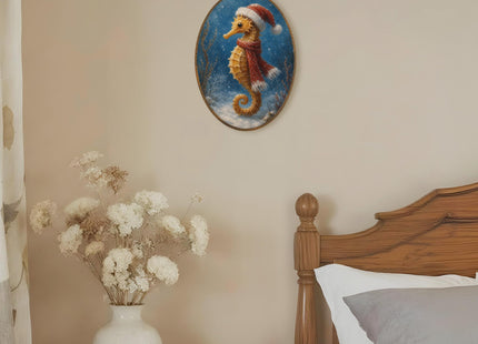 LKETW Christmas Beach Seahorse Oval Wall Art Canvas Hanging Decor 8.6x11.4