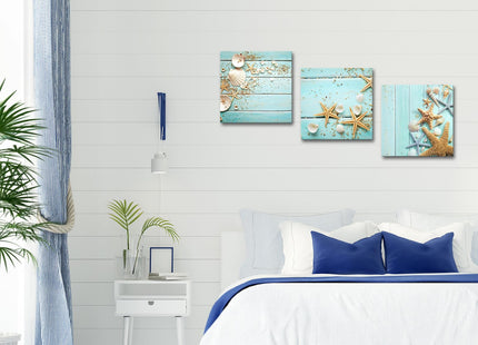 Nachic Wall Seashell Wall Art Starfish Pictures Teal Bathroom Decor
