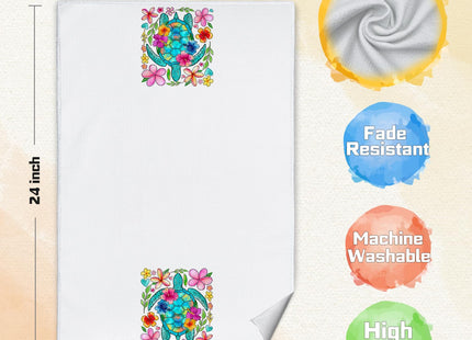 Qabliqo Boho Floral Sea Turtle Beach Kitchen Dish Towels, Gifts for Turtle Lovers, Coastal Nautical Ocean Animal Decorative Hand Towels for Bathroom Kitchen Decor, 16x24 Inch Set of 2