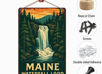 Vintage Maine Waterfall Loop Metal Signs 8X12 In