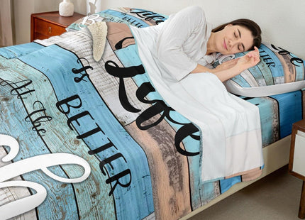Manfei Beach Starfish Sheet Set Twin Size, Life is Better at The Beach Bed Sheet Set 3pcs with Deep Pocket Fitted Sheet + Flat Sheet + 1 Pillowcase, Rustic Farmhouse Bedding Set for Kids Boys Teens