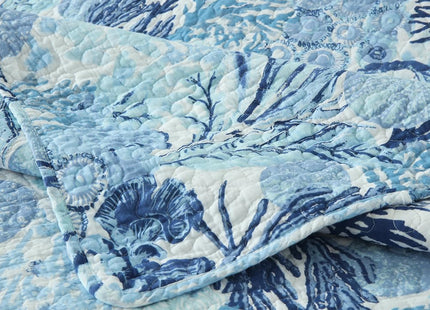 Autumn Dream Cotton Coastal Bedspread Quilt Sets Reversible Bedding Coverlet Sets Comforters, Fairytale Seaweed Blue Bedspread, Blue Ocean, Queen Size