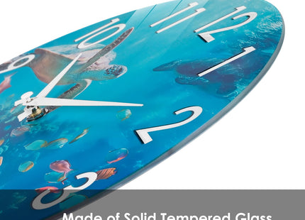 Crosstime 14 Inch Outdoor Clock – Waterproof Tempered Glass with Sea Turtle & Marine Life Theme, UV Resistant, Silent Nautical Coastal Decor Wall Clock for Patio, Pool, Garden, Backyard, Bathroom