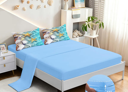 BDUCOK 6 Pieces Ocean Beach Themed Comforter Set Full Size, Coastal Water Print Bed in a Bag with Starfish Seashell Pattern, Soft Microfiber Bedding Set All Season 3005Full