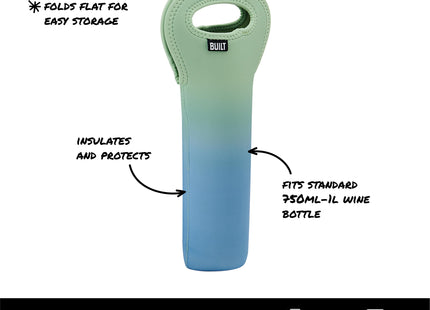 BUILT One Bottle Wine Tote, Stain, Tear, and Water Resistant, Insulated Bag For Protecting Wine Bottle While Carrying, Sea Glass