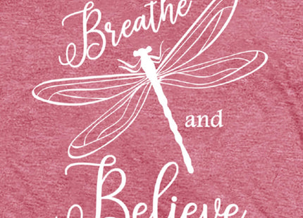 COMIZI Dragonfly Shirts for Women Just Breathe Tshirt Dragonfly Lover Entomology Tee Tops Pink