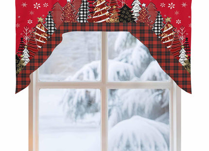 Red Christmas Tree Buffalo Plaid Curtain Valance for Window,Farmhouse Swag Curtains,Snowy Forest Farmhouse Valance for Kitchen Bathroom Bedroom,Rod Pocket Window Valance Curtains Over Sink 56"W x 36"L