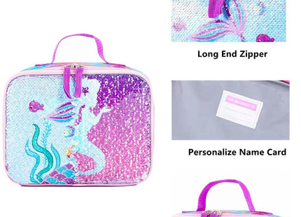 KK CRAFTS Cute Insulated Lunch Box For Girls Boys Kids Toddlers Preschool Kindergarten Elementary(Small, Sequin Purple Mermaid)