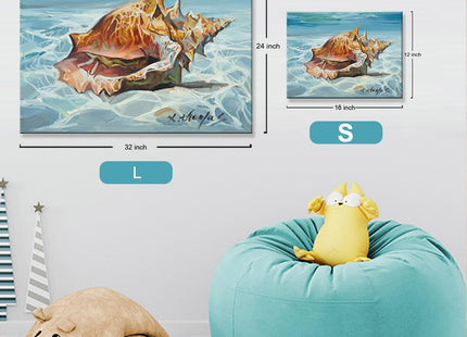 JZLDZS Seashell Canvas Wall Art, Light-Blue, 12x16 Inch Framed