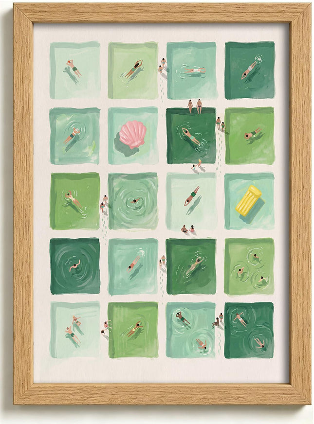 Framed Green Swimming Pool Wall Art, Summer Coastal Aesthetic Pictures Wall Decor, for Bathroom Living Room Decor