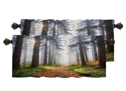 BaoNews Brown Nature Forest Blackout Kitchen Curtain, Green Fog Window Treatment Rod Pocket Light Filtering Bathroom Short Valance 2 Pack 52X18 Inches