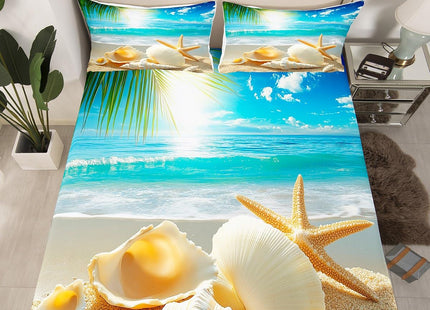 Erosebridal Beach Themed Sheets Blue Ocean Bed Sheets King Seashell Starfish Printed Sheet Set Beach Coastal Fitted Sheet for Kids Teens Adults Soft (1 Flat Sheet + 1 Fitted Sheet + 2 Pillowcases)