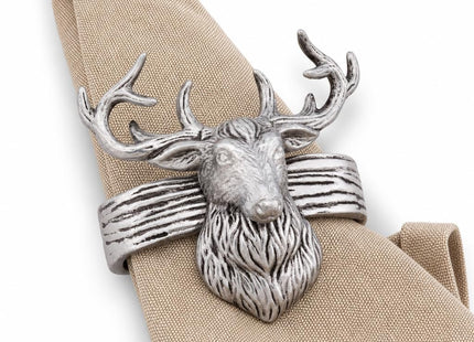 Arthur Court Elk Head Napkin Rings - Rustic Metal Set of 4 for Lodge Decor, Thanksgiving & Holiday Dining