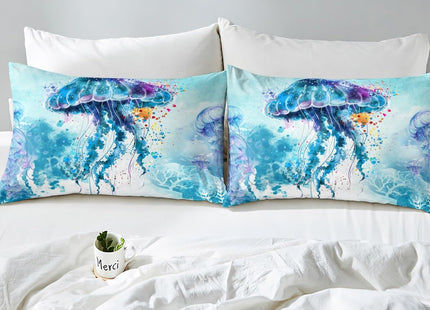 Feelyou Jellyfish Bedding Set Twin Ocean Comforter Cover Set for Girls Sea Creature Underwater World Duvet Cover Breathable Marine Life Sealife Bedspread Cover Room Decor Aquatic Animal Quilt Cover