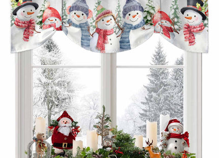 Christmas Snowman Tie Up Valance for Kitchen Windows,Winter Snowy Cardinal Adjustable Valances Rod Pocket Short Curtain,Pine Tree Branches Retro Tie Up Curtains Valance for Bedroom 60x18in