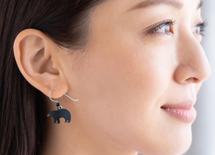 Sienna Sky Hand Painted Black Bear Dangle Earrings, Sterling Silver Ear Wires