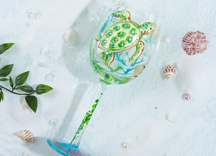 NymphFable Sea Turtle Hand-Painted Wine Glass Gift for Ocean Lovers, 15 oz