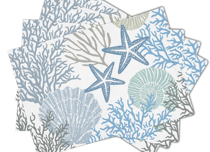 Kawani Nautical Placemats Set of 4 Summer Starfish Beach Ocean Seashell Place Mats 12x18 Inch Blue Coastal Table Mats for Home Kitchen Party Decor