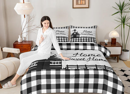 Rustic Cabin Comforter Set Twin Country Farmhouse Bedding Set Black White Buffalo Plaid Check Bedding Comforter Sets For Kids Boys Girls Farm Animal Windmill Quilt Set Western Decor 1 Pillow Case