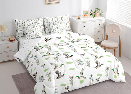 Erosebridal Mallard Duck 7 Piece Comforter Set Full Bed in A Bag Woodland Wild Duck Bedding Set for Kids Boys Girls Waterfowl Flying Ducks Sheets Rustic Farmhouse Comforter Hunting Wildlife Theme