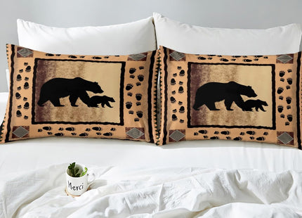 Lodge Cabin Bed Sheet Set Wild Bear Animal Paw Print Decor Bedding Set Retro Gradient Stripes Buffalo Sheets Country Style Flat Sheet for Kids Teens Adults Twin Size 3 Pieces