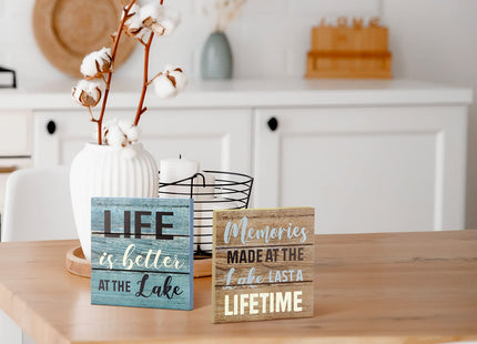 Yulejo 2 Pcs Lake House Wood Sign Rustic Lake Life Wall Decor for Cabin