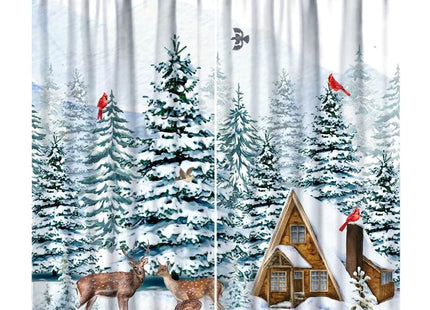 Nanacur Winter Forest Curtains, Nature Snowy Forest Scenery Rustic Country Deer Cardinal Xmas Pine Tree Window Treatments for Farmhouse Kitchen Bedroom Living Room, 42" W X 45" L, Decor