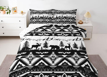 Feelyou Western Comforter Set All Season Southwestern Aztec Bedding Set with 1 Pillow Cases BearKids Toddler Bedclothes Deer Moose Bedroom Decor Wild Animals Grey Duvet Quilt